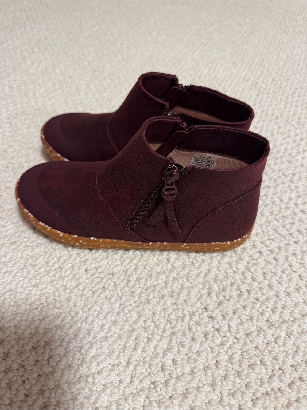 Kids Maroon Ankle Boots - Zip Closure